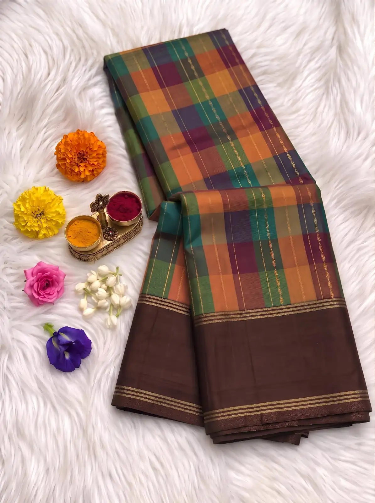 Classic Madras Checks Zari-Lined Cotton Saree